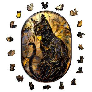 Puzzles Up ✦ Abstract Cat Art Wooden Jigsaw Puzzle ✦ A5 Small NWT